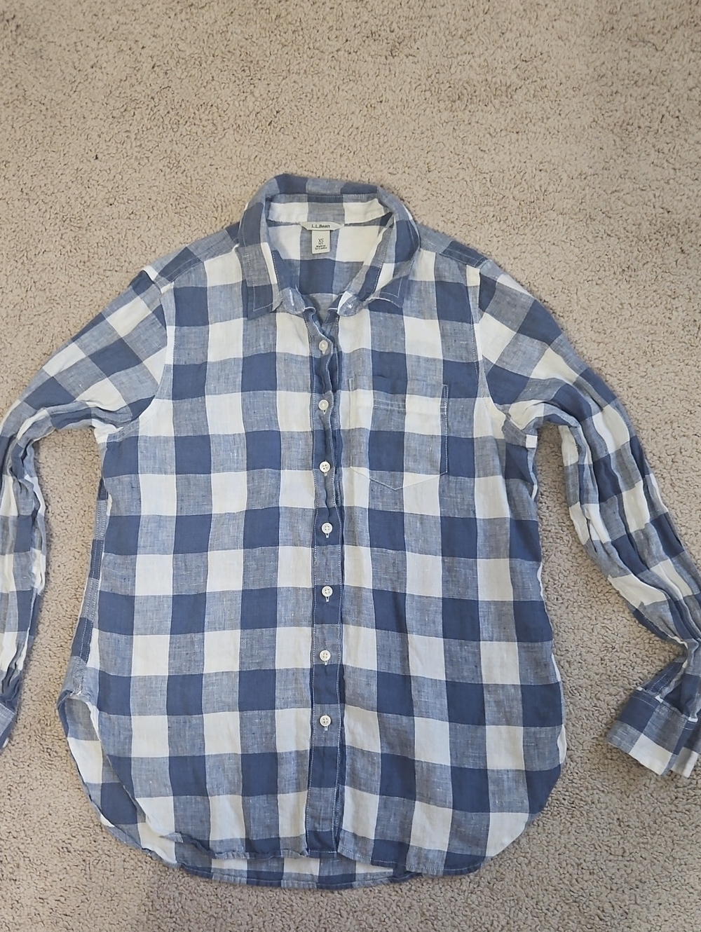 L.L. Bean Blue and White Large Check Button-Down Shirt